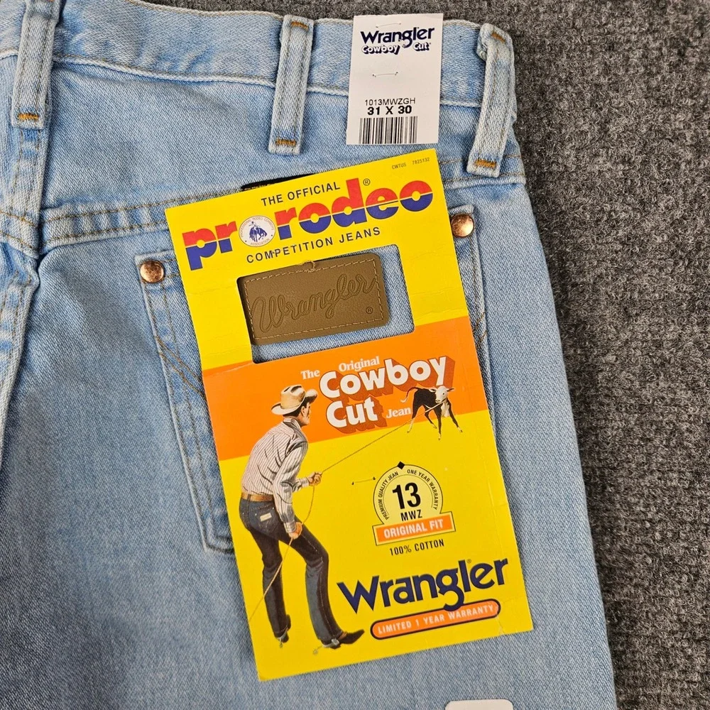 Wrangler Cowboy Cut 13MWZGH Light Wash Blue Denim Jeans Mens 31x30 Original Fit
